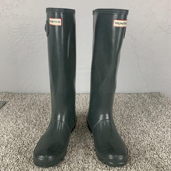 Hunter Boots Womens Size 6 Gray Original Gloss Tall Rain Wellington EU37 W23516 - Picture 1 of 9